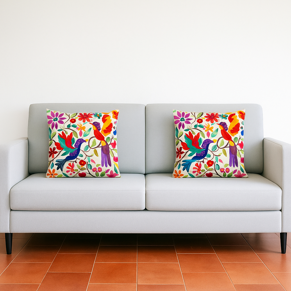 Cojín estampado pájaros por los dos lados