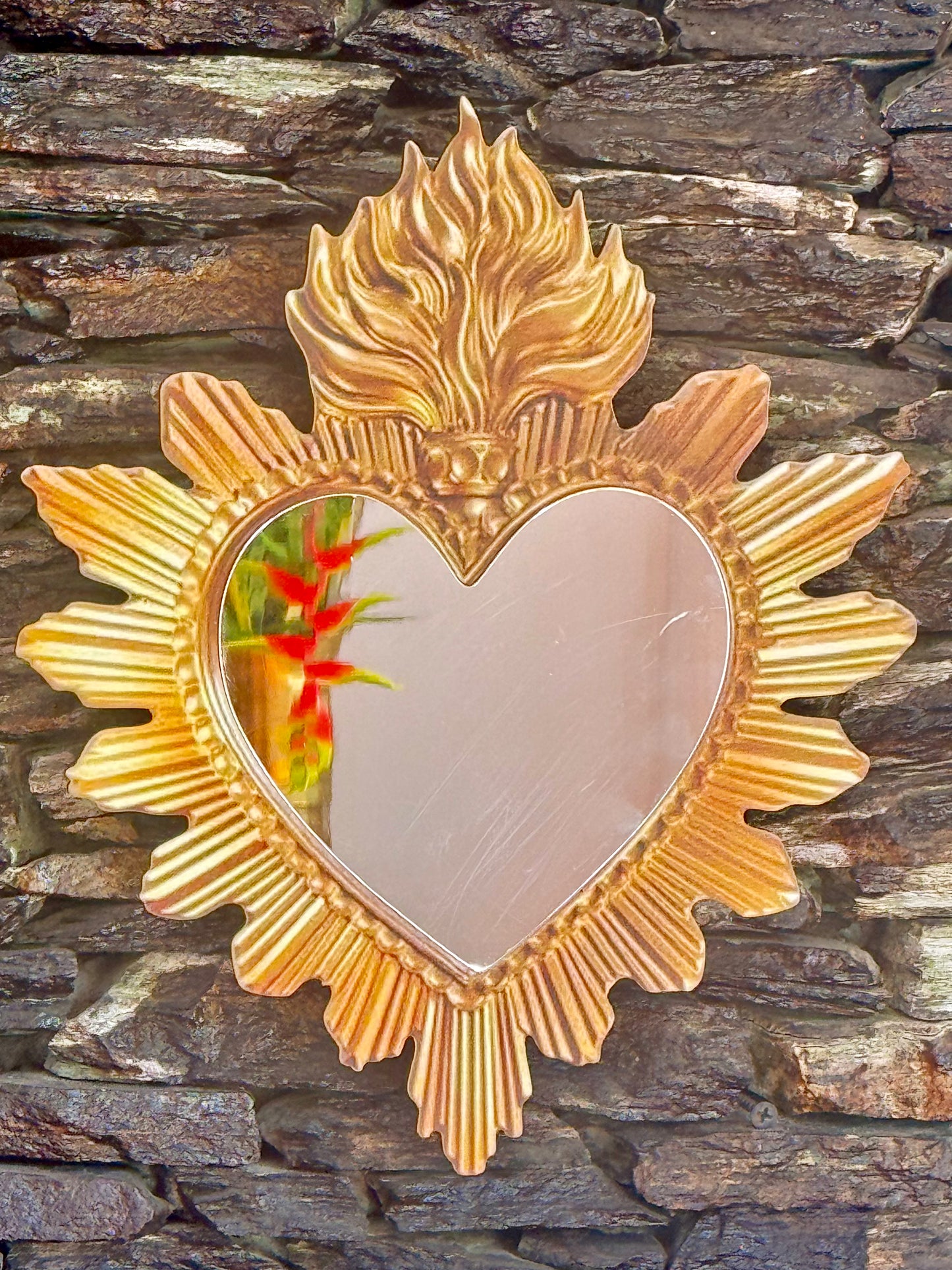 Corazón madera estampado con espejo
