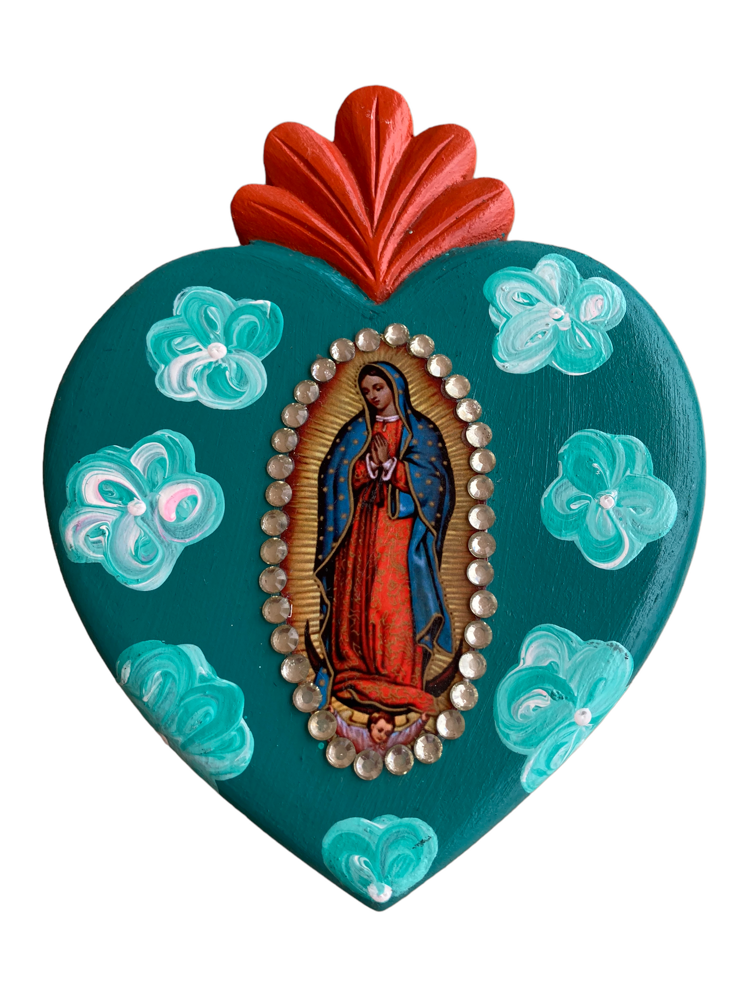 Corazón decoración madera con moño virgen Guadalupe