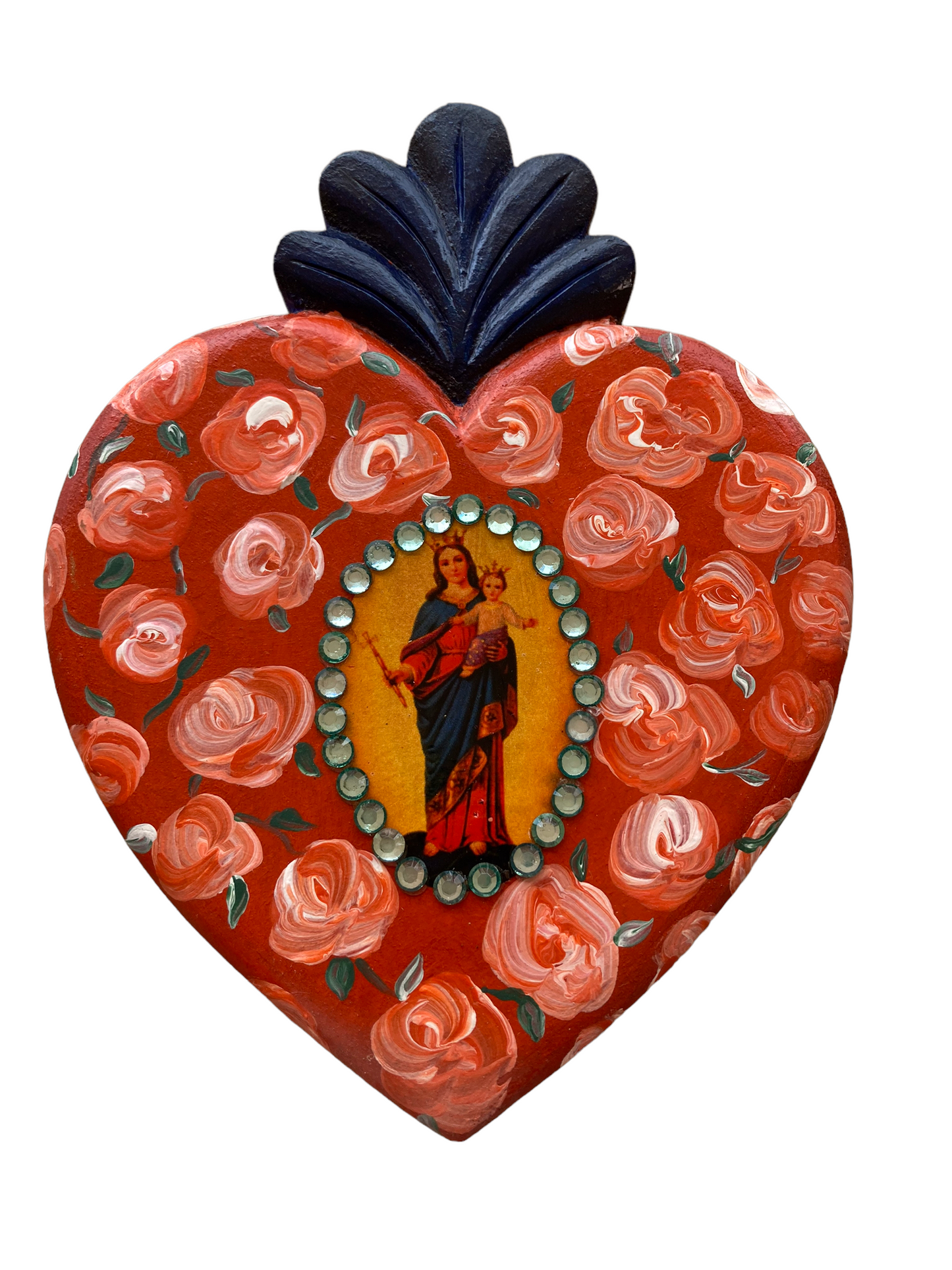 Corazón decoración madera con moño virgen Guadalupe