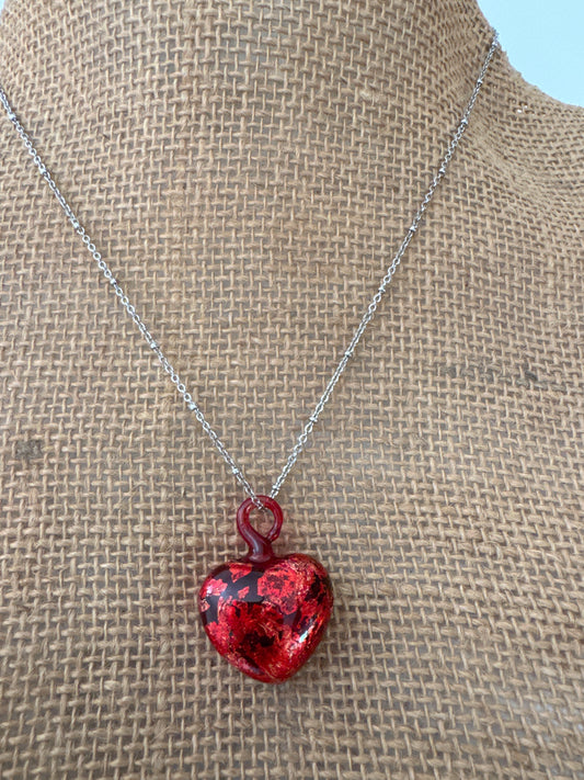 Corazón vidrio soplado con cadena