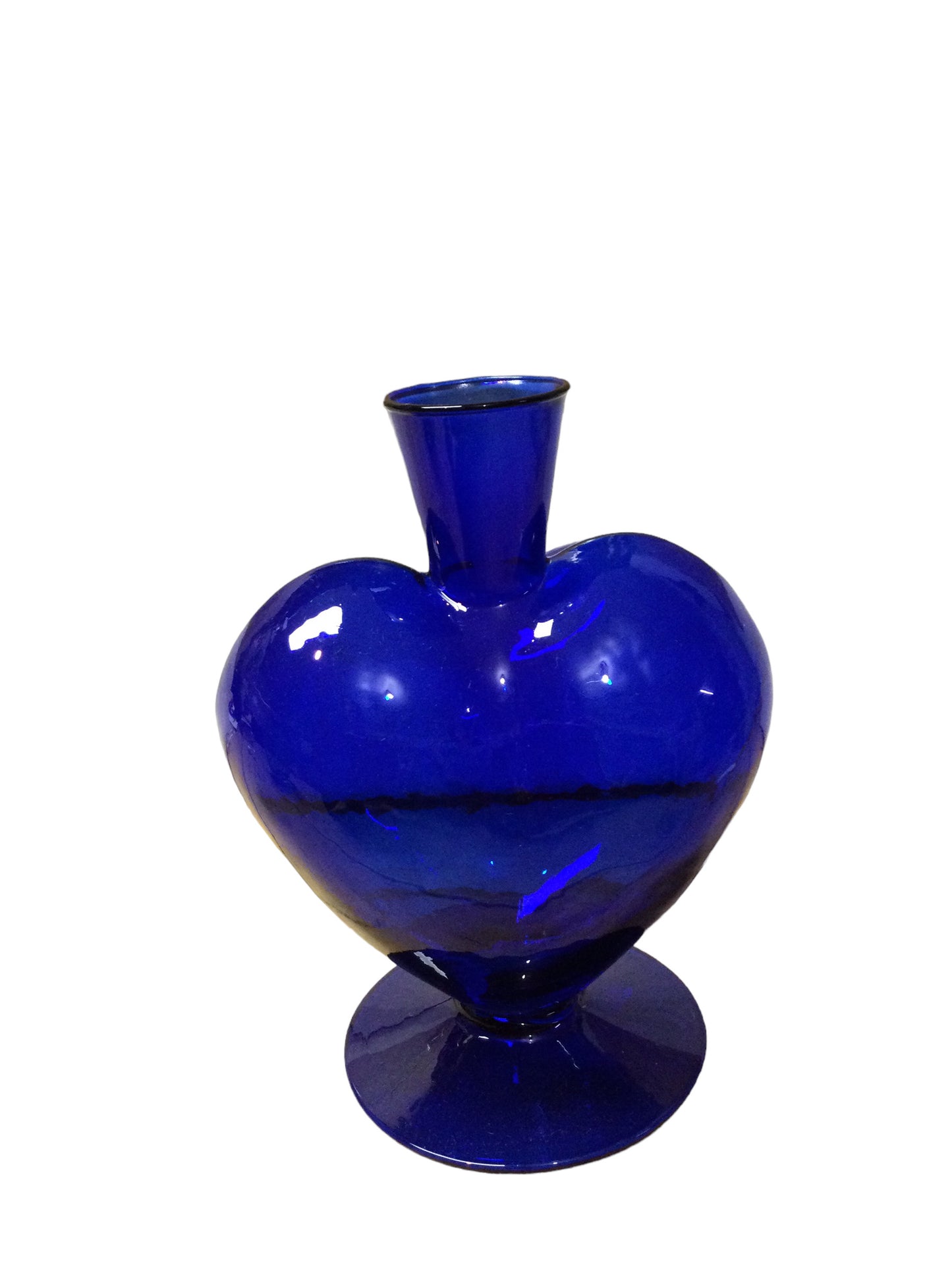 Florero corazón vidrio  o licorera Corazón  - Azul Osc 18 cm