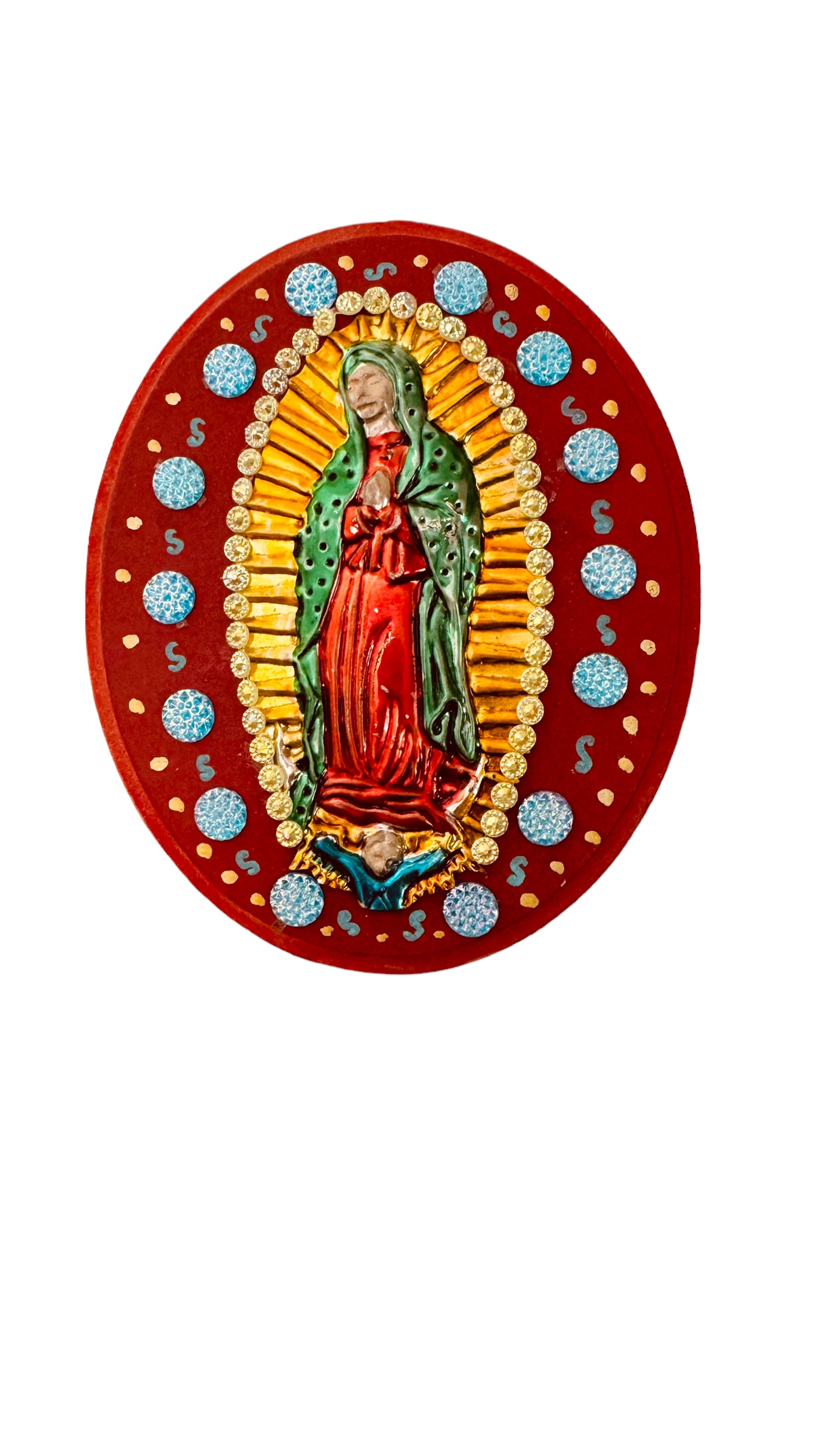 Virgen Guadalupe en medera con imagen en metal