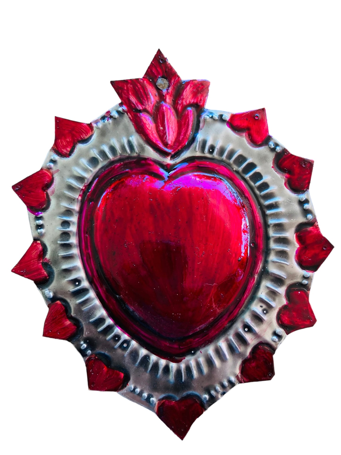 Corazón Mexicano De Hojalata Con Alas | Artesanía Hecha A Mano, 28x23 Cm, Color Vibrante
