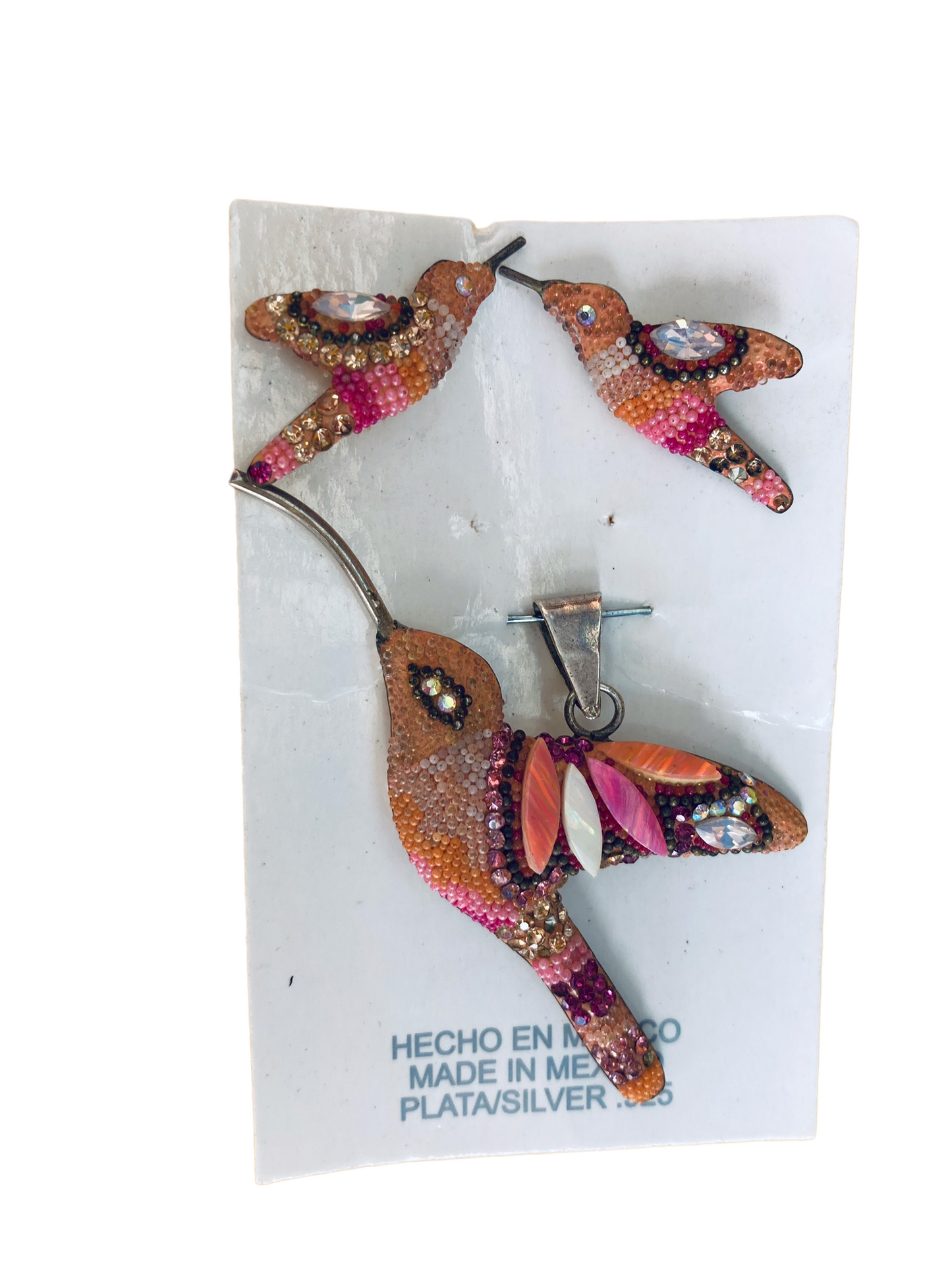 Juego colibrí en plata rosado