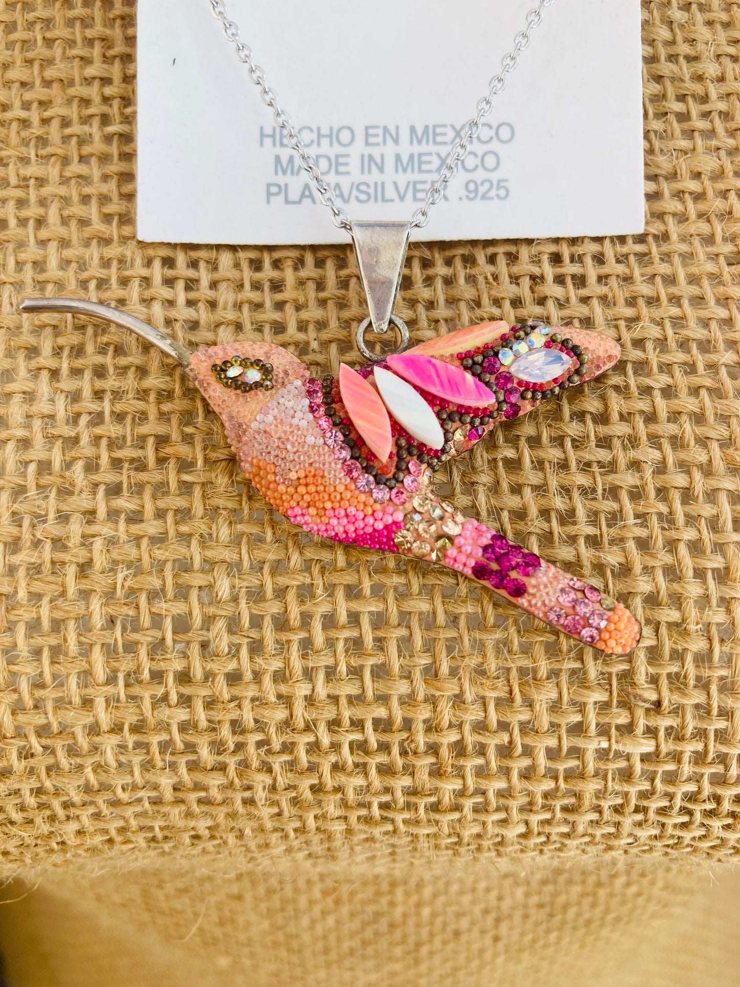 Juego colibrí en plata rosado