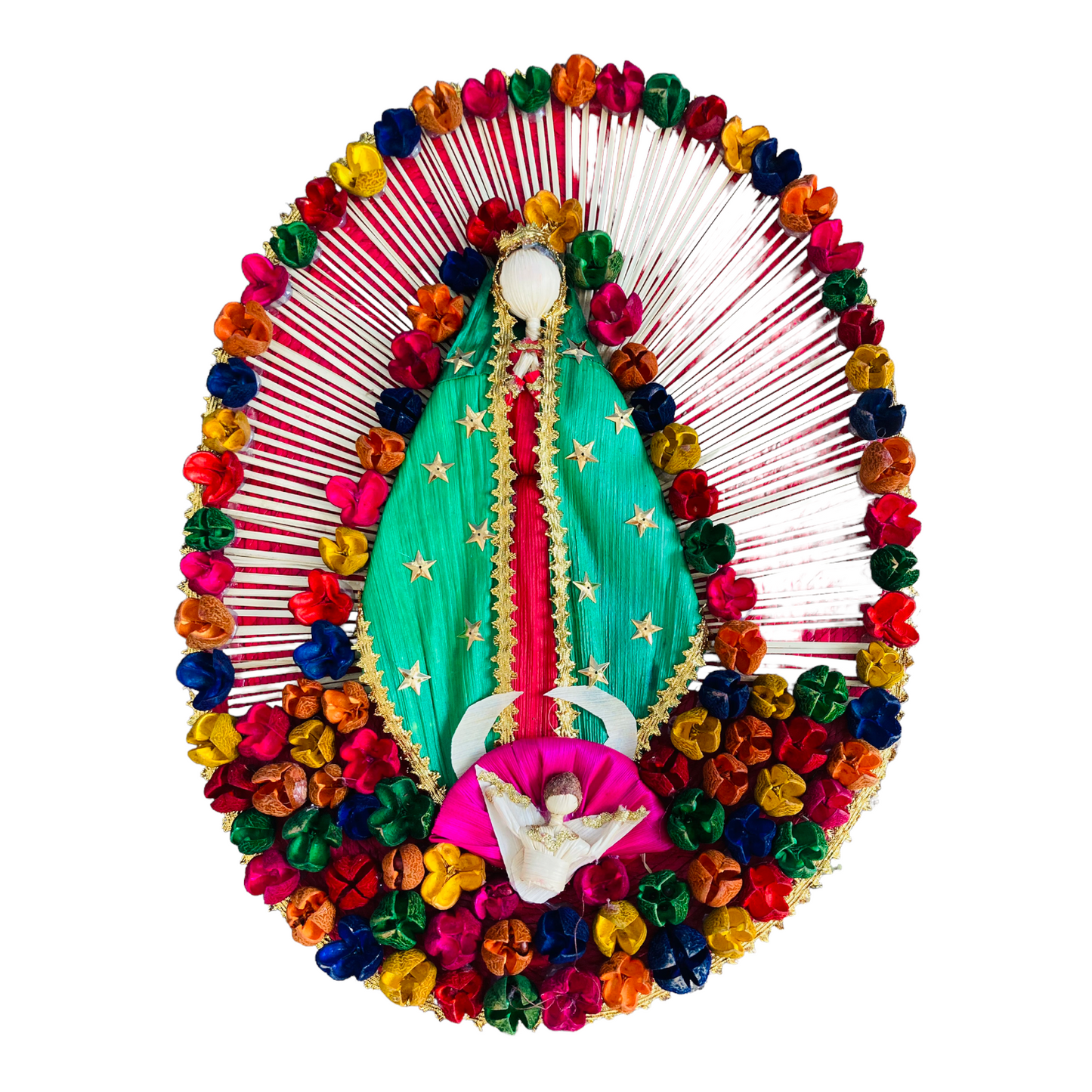 Virgen Guadalupe grande hoja de maíz